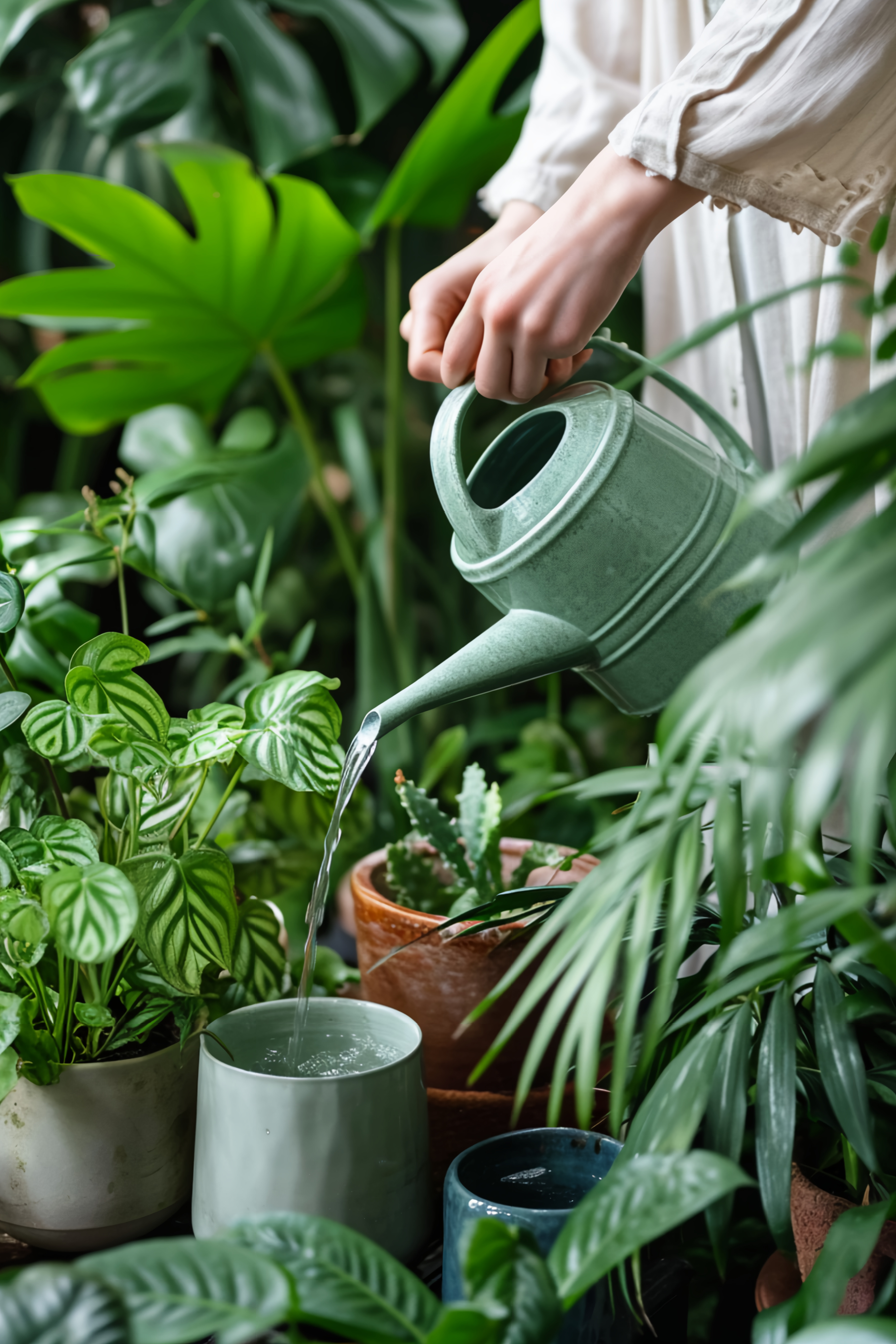 A person watering plants