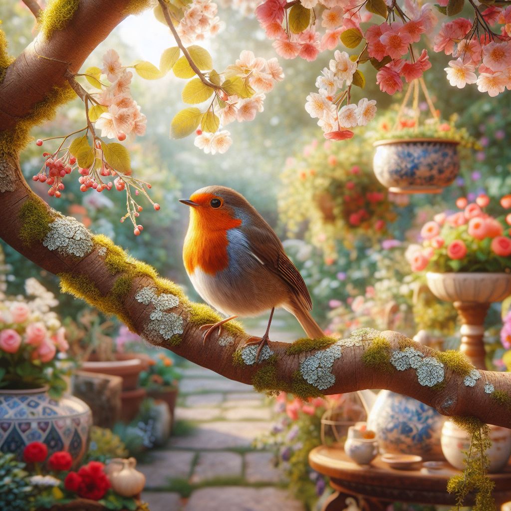 Robin in a garden